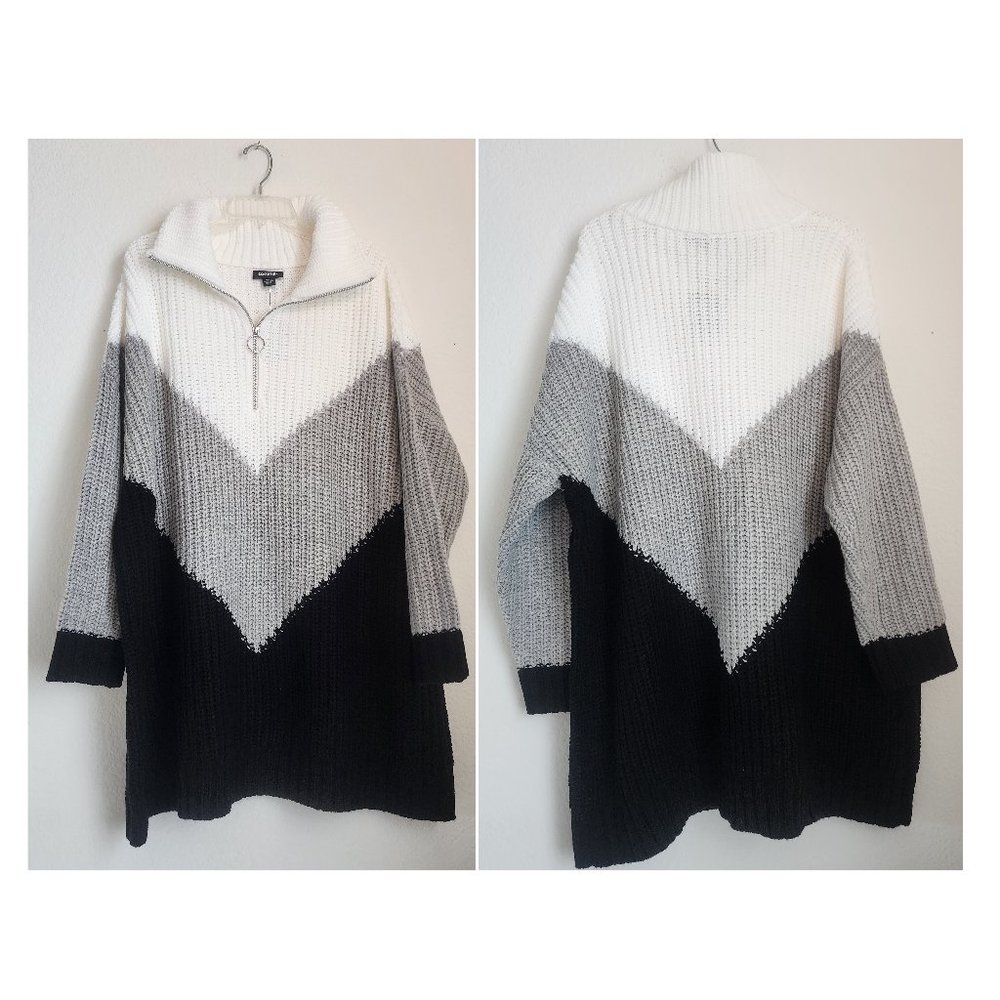 Societie Thick Cable Pullover Sweater Color Trio Sz 22/24 Ring Zipper Neckline